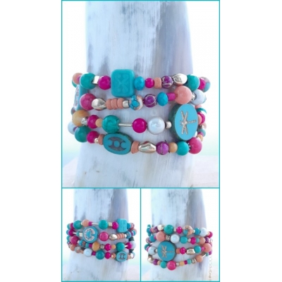 kralenarmband in turquoise groen en fuchsia kralenarmband in turquoise groen en fuchsia